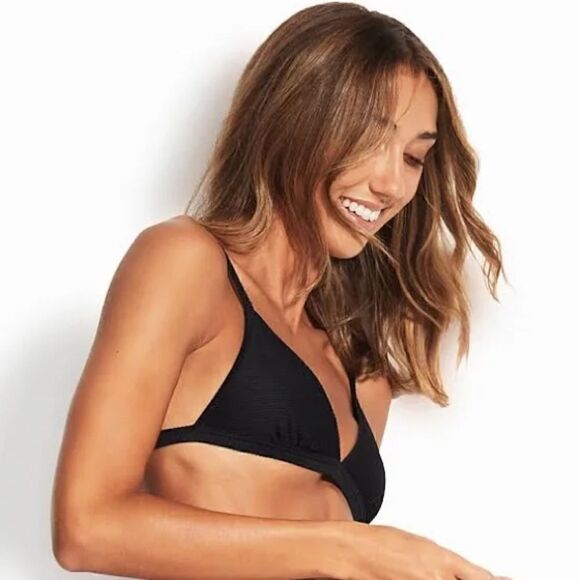 Seafolly NWT Essentials Fixed Triangle Bikini Top Black Size 6 - Picture 6 of 16